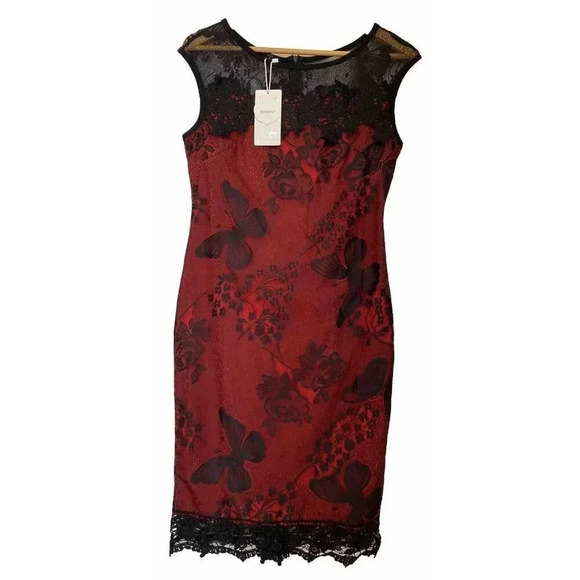 Kenancy Dresses & Skirts - Kenancy NEW Whimsigoth Dark Fairycore Dress Sz L Red Black Lace Rose Butterflies